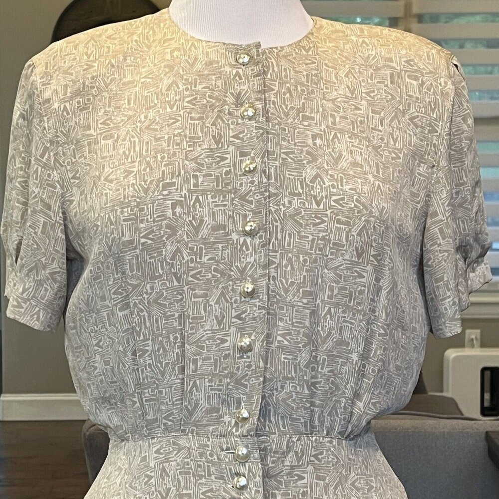 Liz Claiborne Dress 8 Petite VTG 90's Shoulder Pads Button Front Wide Waistband - Picture 4 of 16